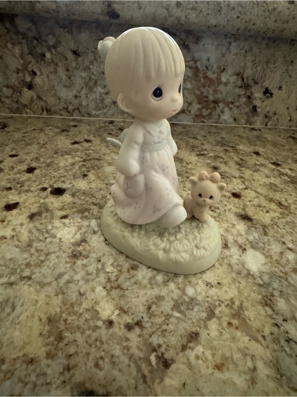 Precious Moments Cream and Light Blue Girl Figurine with Tiny Bear